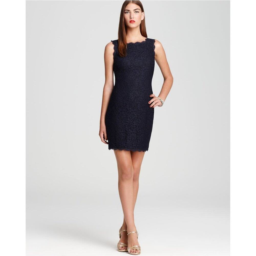 Adrianna Papell Sheath Dress Women 4 Lace Navy Blue Pretty Sleeveless Dress